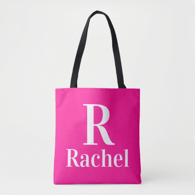 Name des Monogramms Modern Hot Pink Tasche (Vorderseite)