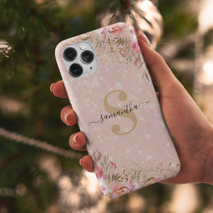Name des Monogramms "Modern Rose Gold Floral" Case-Mate iPhone Hülle