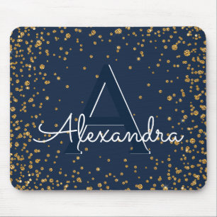 Name des Monogramms Navy Blue und Gold Confetti Mousepad