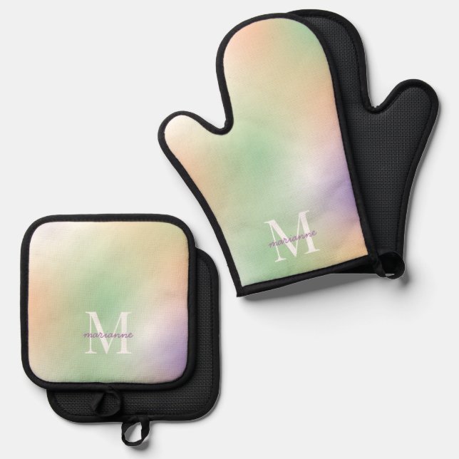 Name des Monogramms Pastel Gradient Initial Schlic Ofenhandschuh & Topflappen-Set (Vorderseite/Rückseite)