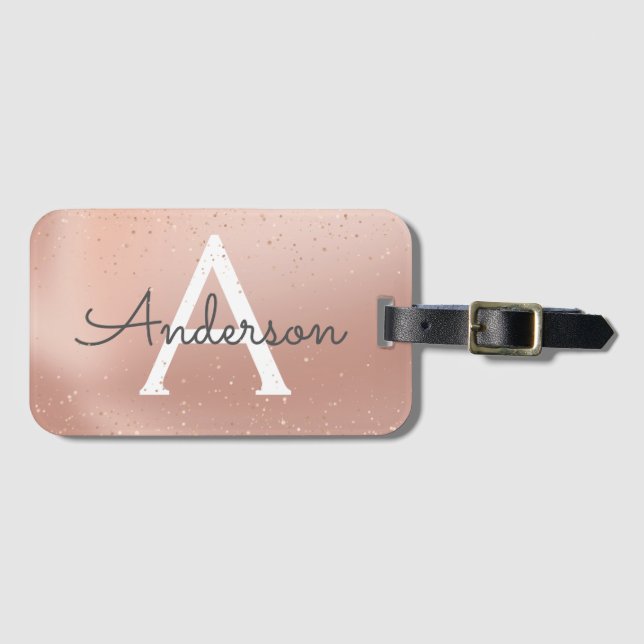 Name des Monogramms Rose Glitzer Gepäckanhänger (Vorderseite (Horizontal))