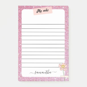 Name des Monogramms Rose Glitzer Post-it Klebezettel