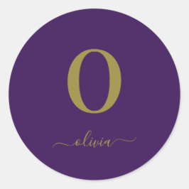 Name des Monogrammskripts Personalisiert Lila und  Runder Aufkleber