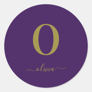 Name des Monogrammskripts Personalisiert Lila und  Runder Aufkleber