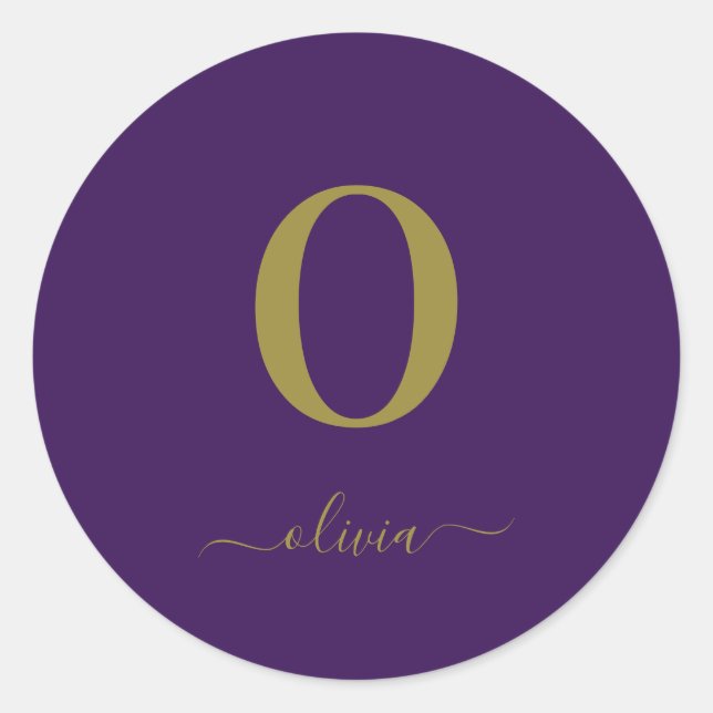 Name des Monogrammskripts Personalisiert Lila und  Runder Aufkleber (Vorderseite)