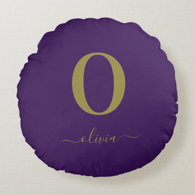 Name des Monogrammskripts Personalisiert Lila und  Rundes Kissen (Vorderseite)