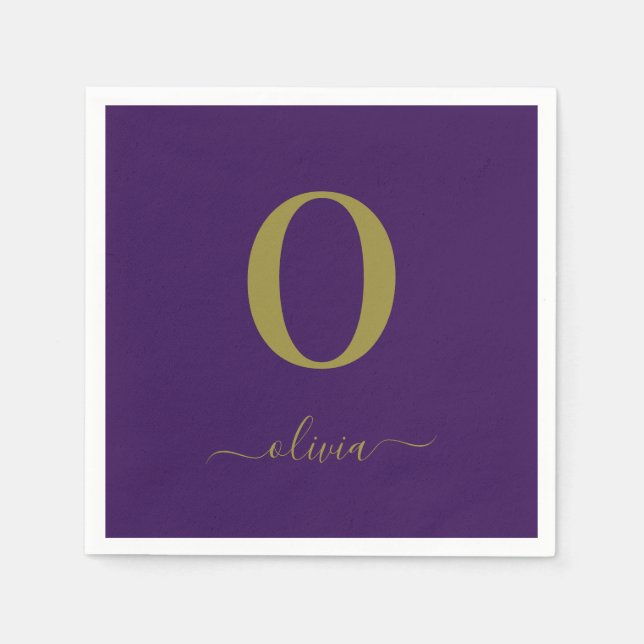 Name des Monogrammskripts Personalisiert Lila und  Serviette (Vorderseite)