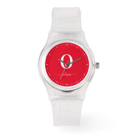 Name des Monogrammskripts Personalisiert rot und w Armbanduhr