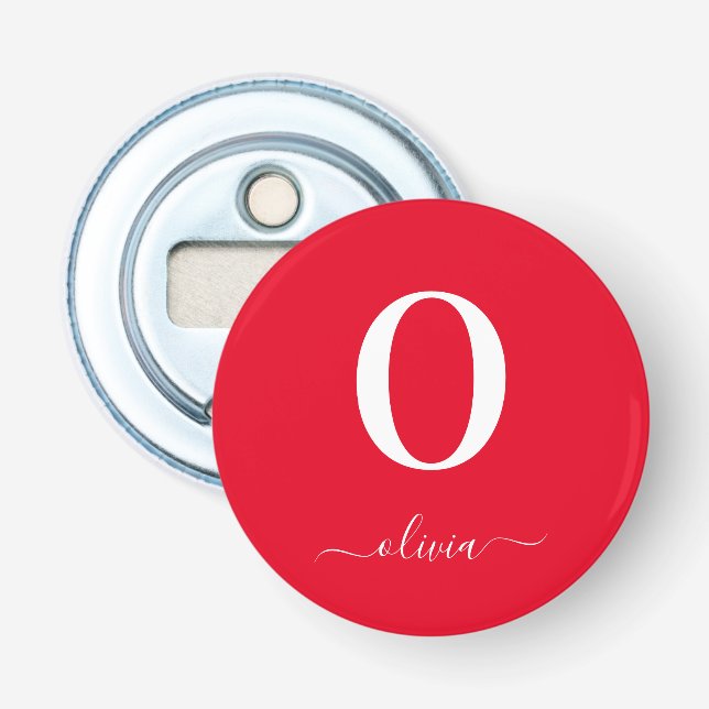 Name des Monogrammskripts Personalisiert rot und w Flaschenöffner (Vorderseite)