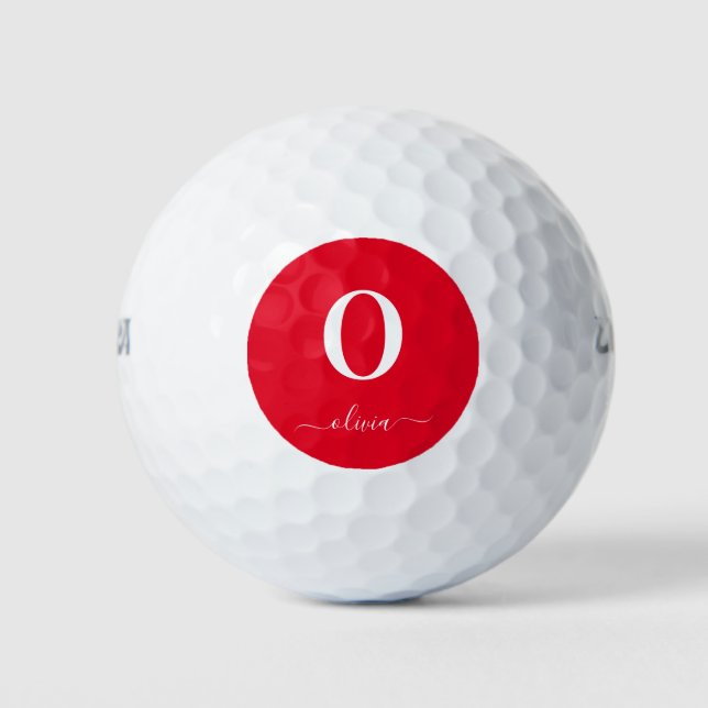 Name des Monogrammskripts Personalisiert rot und w Golfball (Vorderseite)