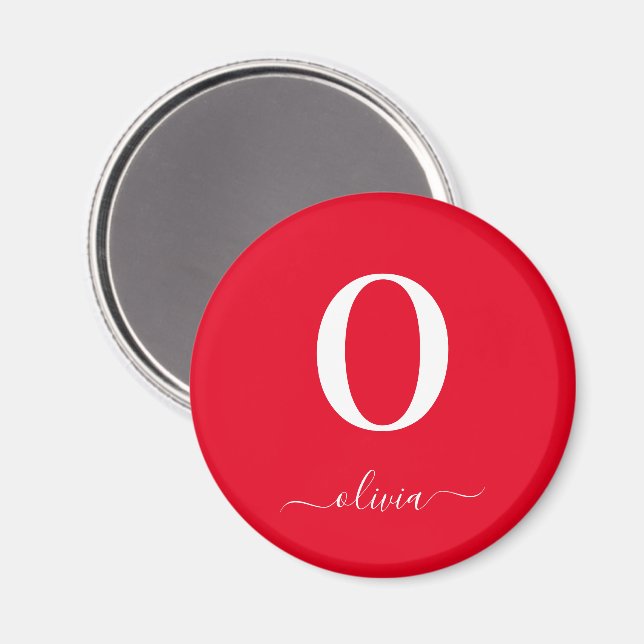 Name des Monogrammskripts Personalisiert rot und w Magnet (Vorderseite/Rückseite)