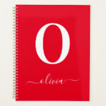 Name des Monogrammskripts Personalisiert rot und w Planer<br><div class="desc">Dieses elegante Monogramm und das elegante Script-Namensdesign können als Geschenk für Geburtstag, Gastgeschenk Hochzeit, Brautparty oder jede Gelegenheit gegeben werden. Es kann mit dem Namen und dem Namen der Person angepasst werden.</div>