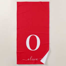 Name des Monogrammskripts Personalisiert rot und w Strandtuch