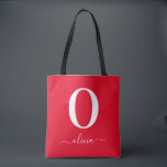 Name des Monogrammskripts Personalisiert rot und w Tasche<br><div class="desc">Dieses elegante Monogramm und das elegante Script-Namensdesign können als Geschenk für Geburtstag,  Gastgeschenk Hochzeit,  Brautparty oder jede Gelegenheit gegeben werden. Es kann mit dem Namen und dem Namen der Person angepasst werden.</div>
