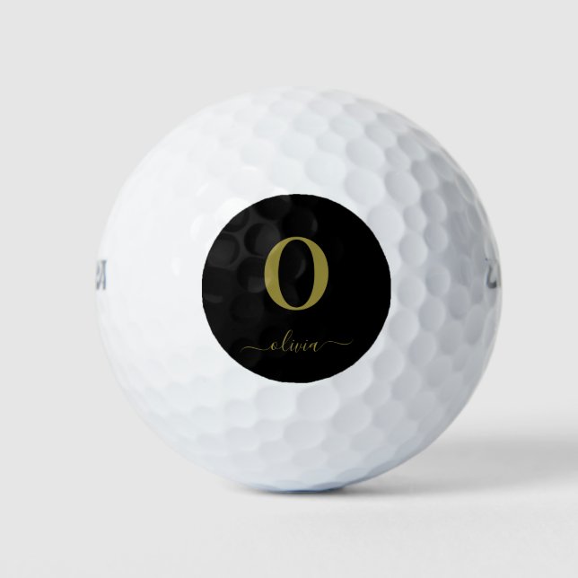 Name des Monogrammskripts Personalisiert Schwarz u Golfball (Vorderseite)