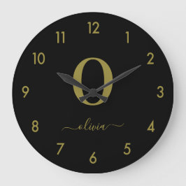 Name des Monogrammskripts Personalisiert Schwarz u Große Wanduhr