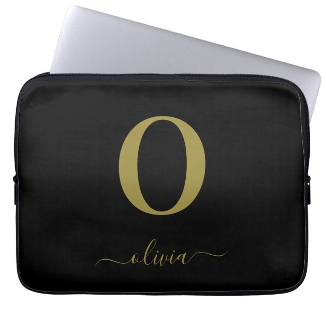 Name des Monogrammskripts Personalisiert Schwarz u Laptopschutzhülle (Vorderseite)