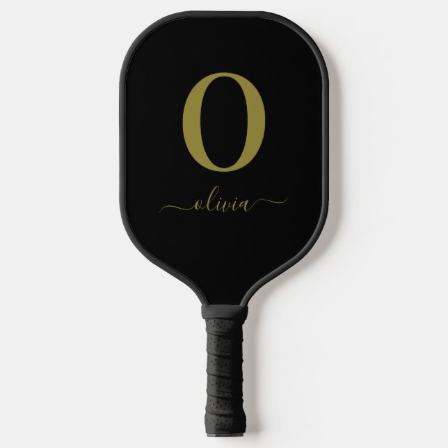 Name des Monogrammskripts Personalisiert Schwarz u Pickleball Schläger (Vorderseite)