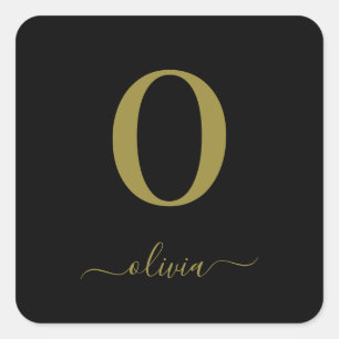 Name des Monogrammskripts Personalisiert Schwarz u Quadratischer Aufkleber