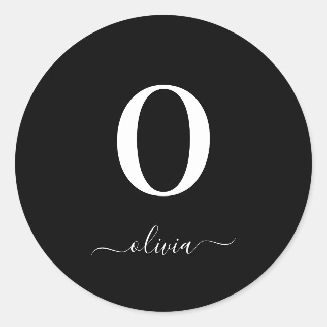 Name des Monogrammskripts Personalisiert schwarz u Runder Aufkleber (Vorderseite)