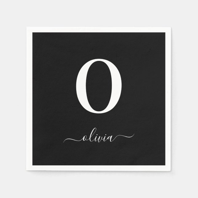 Name des Monogrammskripts Personalisiert schwarz u Serviette (Vorderseite)