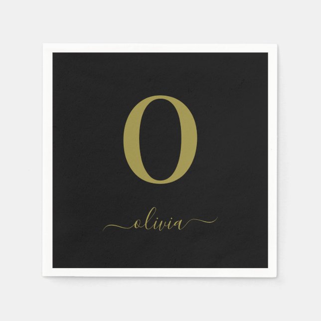 Name des Monogrammskripts Personalisiert Schwarz u Serviette (Vorderseite)