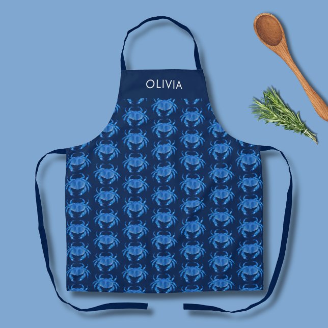 Name des Musters Schürze (Personalized blue crab pattern kitchen apron.  )