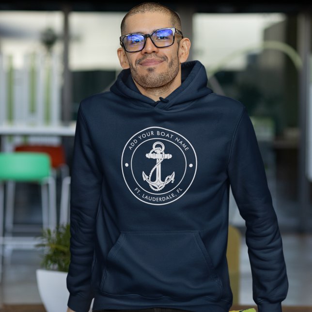 Name des Nautic Anchor Boats Hoodie (Nautical Anchor Boat Name Navy Blue Mens Hoodie)