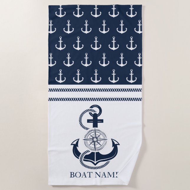 Name des Nautic Anchor Boats Strandtuch (Vorderseite)