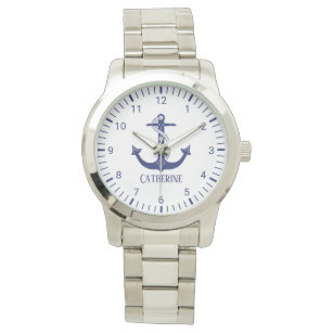 Name des Nautic Navy Blue Anchor Monogram Armbanduhr