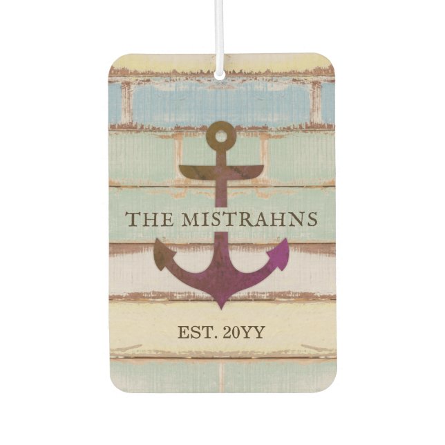 Name des nautischen Ankerbootes Rustic Wood Autolufterfrischer (Vorderseite)