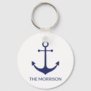 Name des nautischen Ankerschiffes blau weiß Custom Schlüsselanhänger