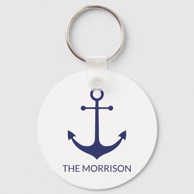 Name des nautischen Ankerschiffes blau weiß Custom Schlüsselanhänger (Vorderseite)