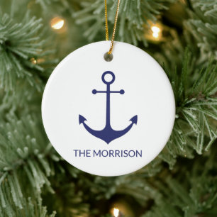 Name des nautischen Ankerschiffes, blau-weiß Keramik Ornament