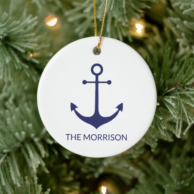 Name des nautischen Ankerschiffes, blau-weiß Keramik Ornament (Baum)