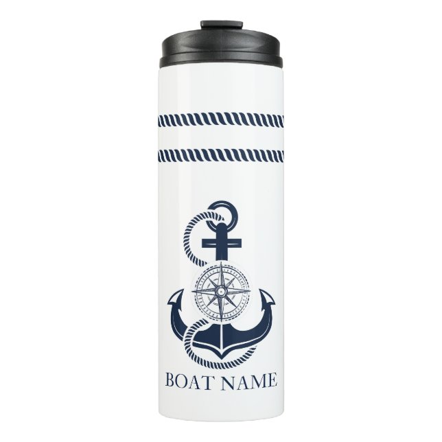 Name des nautischen Blue Anchor-Boots Thermosbecher (Vorderseite)