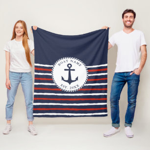 Name des nautischen Navy Blue White Anchor Boat Na Fleecedecke