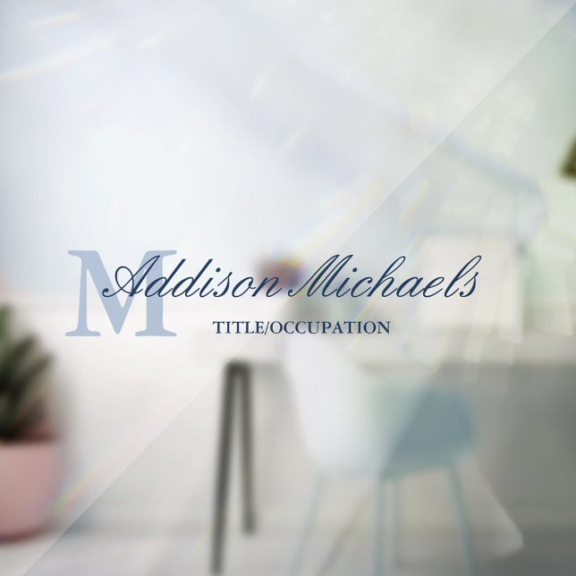 Name des Navy Blue Elegant Monogram Fensteraufkleber (Von Creator hochgeladen)
