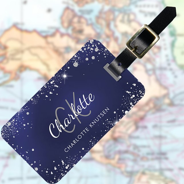 Name des Navy Blue Glitzer Monogram Gepäckanhänger (Von Creator hochgeladen)