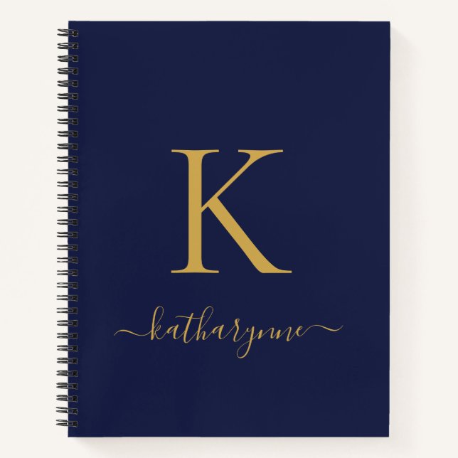 Name des Navy Blue Gold Monogram Notizbuch (Vorderseite)