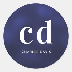 Name des navy-Blue-Monogramms Runder Aufkleber