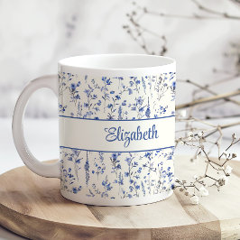 Name des Navy Blue Watercolor-Wildblumen Kaffeetasse