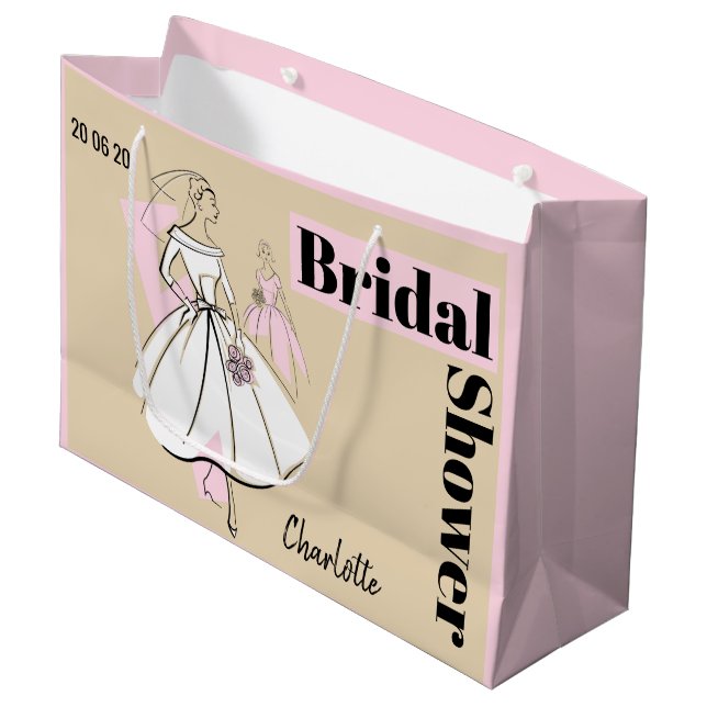 Name des neutralen Brautparty der Mode-Bride rosa Große Geschenktüte (Vorderseite Schrägansicht)