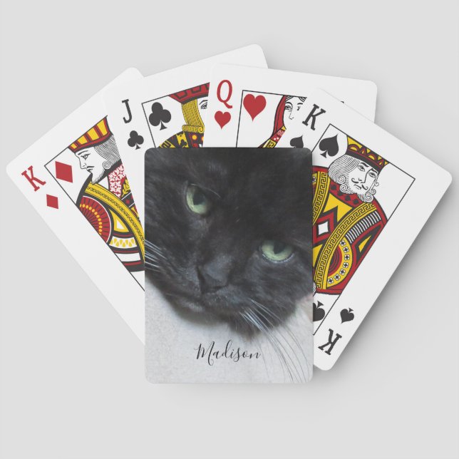 Name des niedlichen Black Cat Face Fotos Spielkarten (Rückseite)