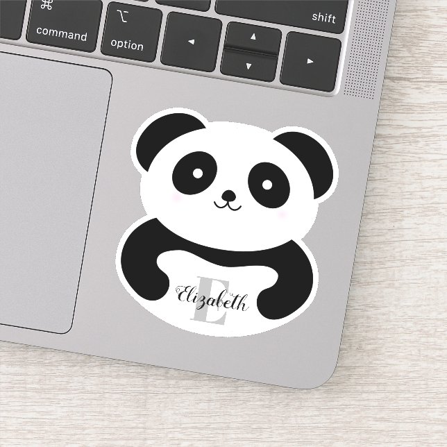 Name des niedlichen Cartoon Panda Bear Monogram Aufkleber (Detail)