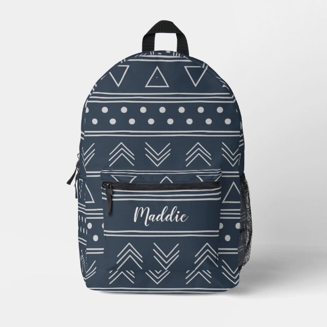 Name des niedlichen dunkelblauen Mudcloth Monogram Bedruckter Rucksack (Vorderseite)