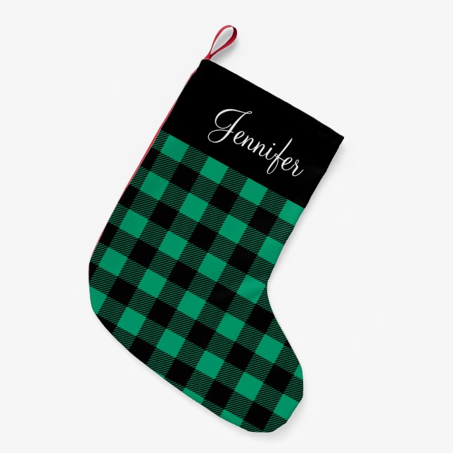 Name des niedlichen grünen Karierten Musters Kleiner Weihnachtsstrumpf (Vorderansicht (hängend))