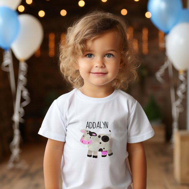 Name des niedlichen Kuhkindes Kleinkind T-shirt (Cute cow child's t-shirt personalized with a name.)