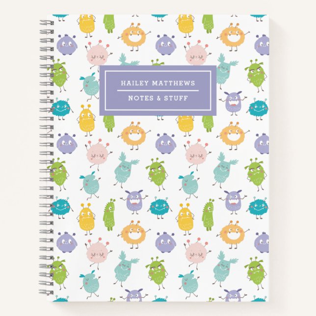Name des niedlichen Pastellmonsters Notizbuch (Vorderseite)