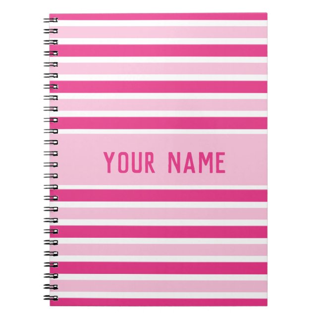 Name des niedlichen Preppy-Rosa- und Weißstreifens Notizblock (Vorderseite)